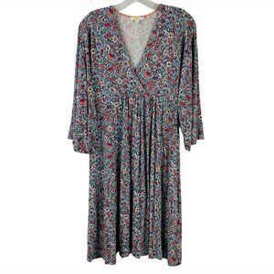 Boden Easy Empire Jersey Dress Blue Floral Paisley Print Womens Size 6L